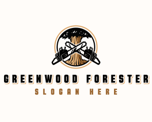 Chainsaw Tree Lumberjack logo design