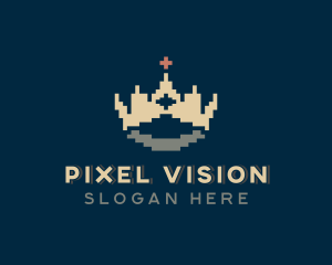 Pixel Crown Cross logo design