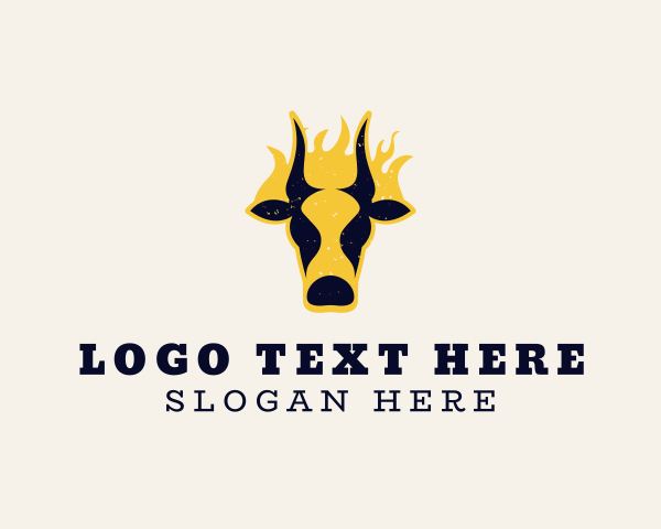 Fire - Grill Cow Fire logo design