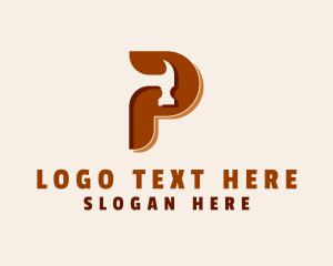 Brown - Carpentry Hammer Letter P logo design