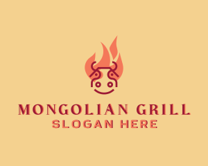 Grill Cow Flame Barbecue logo design