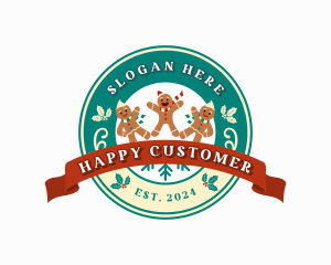 Happy Christmas Gingerbread Man logo design