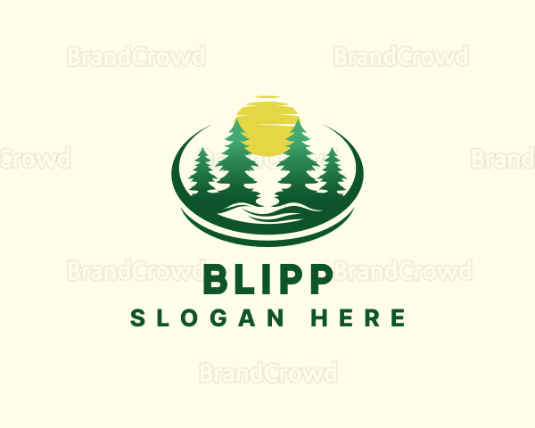 Outdoor Hiking Pine Tree Sunset Logo