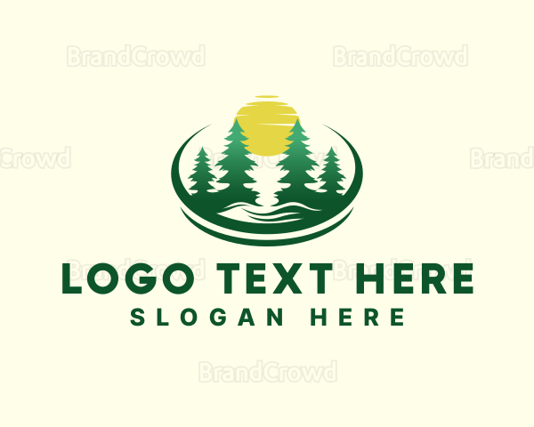 Outdoor Hiking Pine Tree Sunset Logo