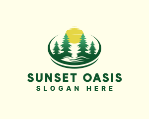 Outdoor Hiking Pine Tree Sunset logo design