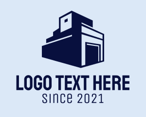 Real Estate - Blue Warehouse Silhouette logo design