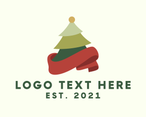 Christmas Tree - Holiday Christmas Tree Ribbon logo design
