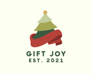 Holiday Christmas Tree Ribbon logo design