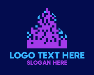 Computer Shop - Pixel City Skyline logo design