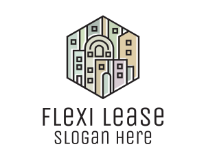 Leasing - City Skyline Hexagon logo design