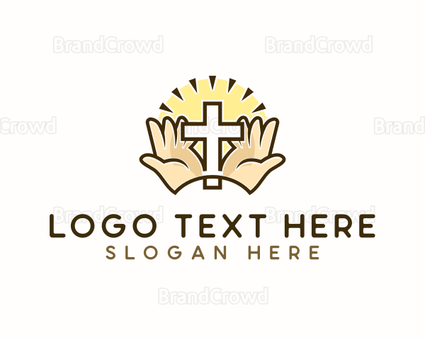 Hand Cross Religion Logo