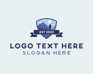 Hiker - Mountain Travel Shield logo design