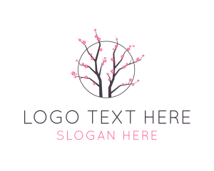 Cherry Tree - Cherry Blossom Flower Tree logo design