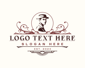 Man - Gentleman Fedora Hat logo design
