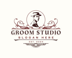 Groom - Gentleman Fedora Hat logo design