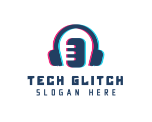 Glitch Headphones Microphone logo design