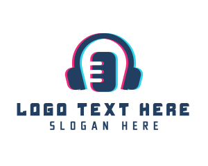 Music Streaming - Glitch Headphones Microphone logo design
