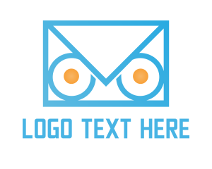 Blue Envelope - Owl Mail Envelope logo design
