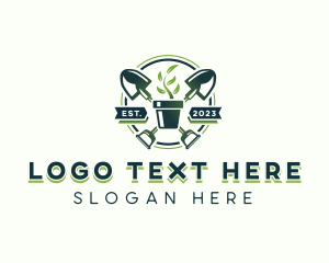 Emblem - Leaf Plant Shovel logo design