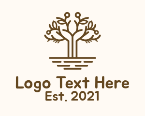 Symmetrical - Brown Outline Tree logo design
