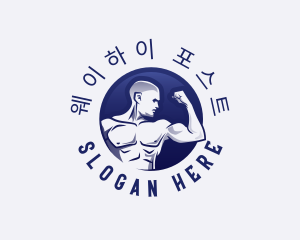 Muscular Fitness Bodybuilder Coach logo design