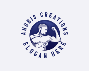 Muscular Fitness Bodybuilder Coach logo design