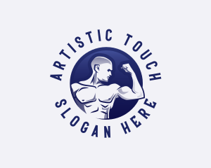 Muscular Fitness Bodybuilder Coach logo design