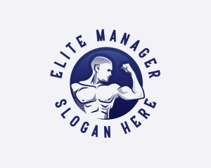 Muscular Fitness Bodybuilder Coach logo design