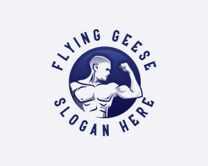 Muscular Fitness Bodybuilder Coach logo design