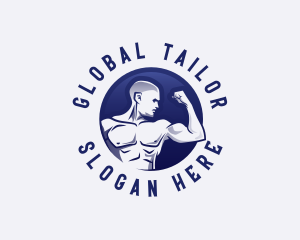 Muscular Fitness Bodybuilder Coach logo design