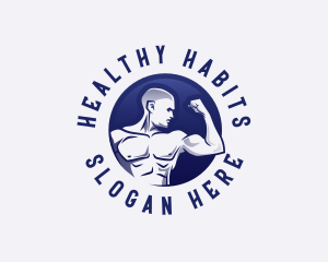 Muscular Fitness Bodybuilder Coach logo design