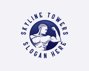 Muscular Fitness Bodybuilder Coach logo design