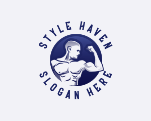 Muscular Fitness Bodybuilder Coach logo design