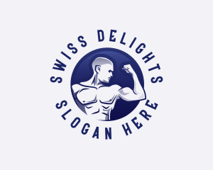 Muscular Fitness Bodybuilder Coach logo design