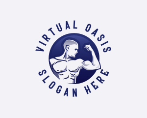 Muscular Fitness Bodybuilder Coach logo design