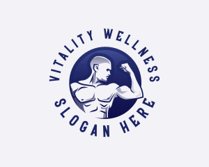 Muscular Fitness Bodybuilder Coach logo design