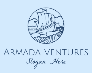 Armada - Viking Boat Ship Waves logo design