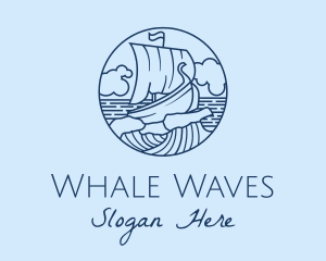 Viking Boat Ship Waves  logo design