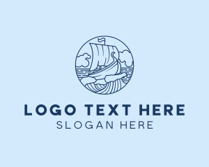 Ocean - Viking Boat Ship Waves logo design