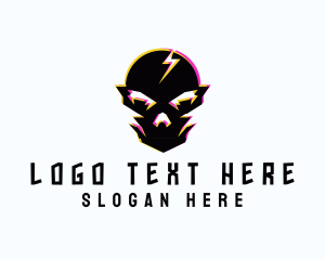 Techno - Gaming Thunder Bolt Skull logo design
