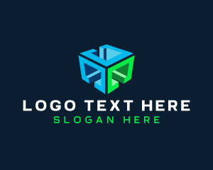 3d - Digital Tech Cube logo design