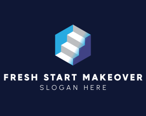 3D Stairs Cube logo design