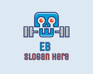 Bodybuilding - Robot Skull Dumbbell logo design