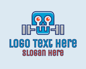 Personal Trainer - Robot Skull Dumbbell logo design