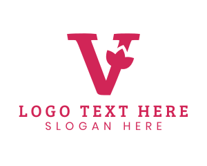 Pink Flower - Pink Petal Letter V logo design