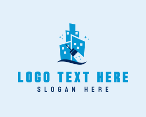 Broom - Squeegee Building Cleaner logo design