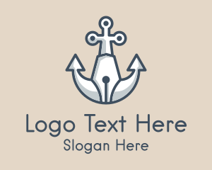 Beach - Nautical Anchor Pen logo design