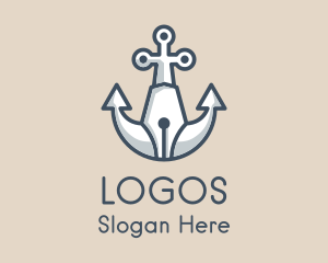 Navy - Nautical Anchor Pen logo design