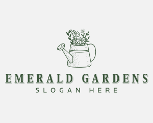 Floral Watering Can Sprinkler logo design