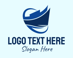 Sail Ship - Blue Silhouette Ship logo design